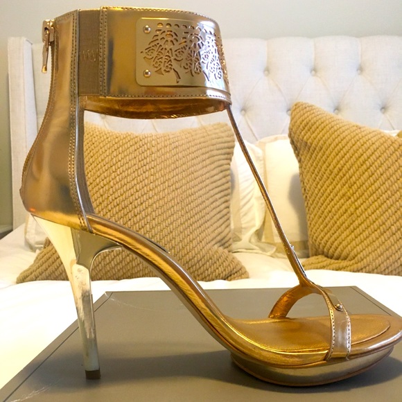 BCBG Phoenix Golden Metallic Sheep heels.